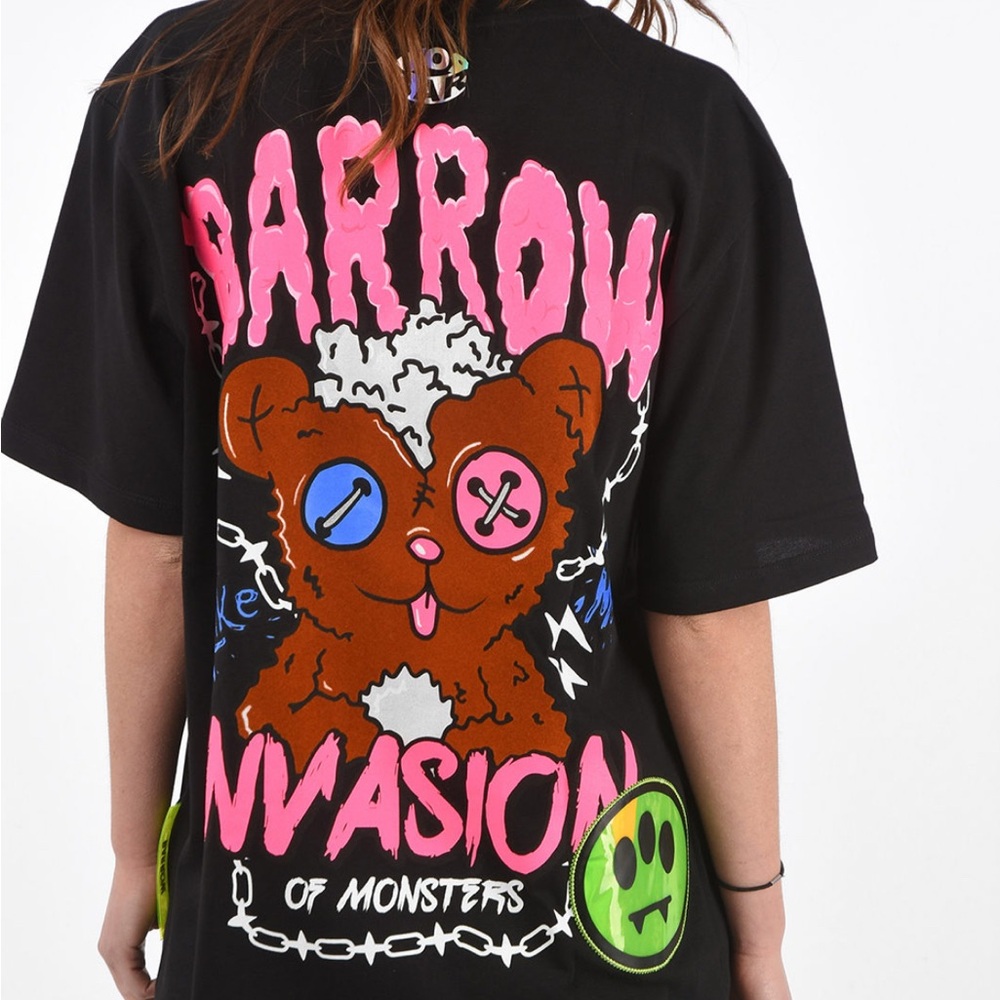 Barrow Black Graphic T-Shirt with Pink and Brown Design